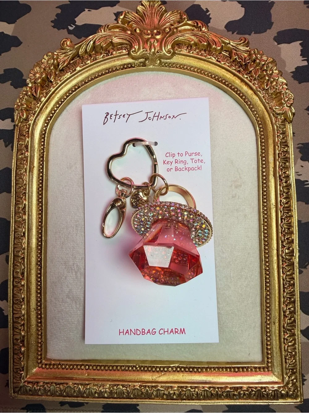 Betsey Johnson Pink Ring Pop Handbag Charm Key Fob Rhinestone
